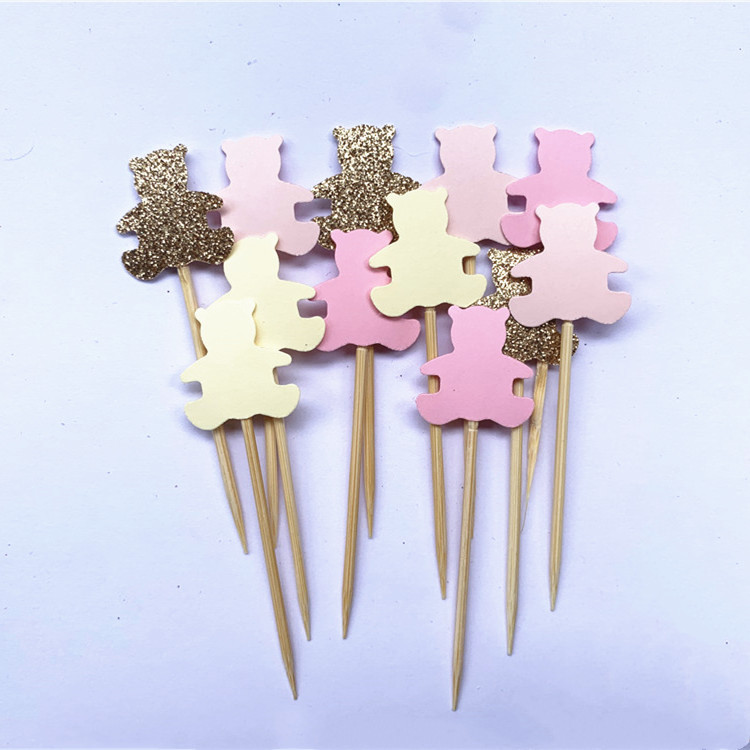 40db Teddy Bear Cupcake Fedők, Nemek szerinti semleges babazuhany dekoráció, Gyerekbuli kedvencek, Születésnapi tusolók