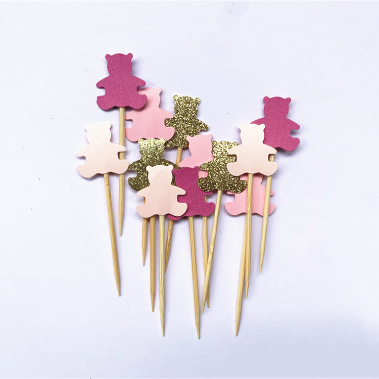 40db Teddy Bear Cupcake Fedők, Nemek szerinti semleges babazuhany dekoráció, Gyerekbuli kedvencek, Születésnapi tusolók