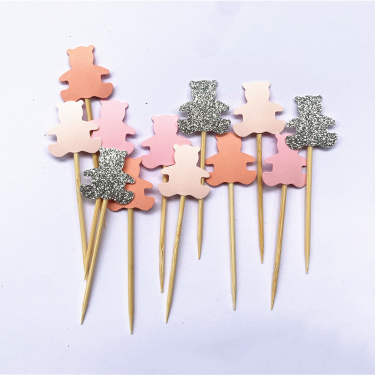 40db Teddy Bear Cupcake Fedők, Nemek szerinti semleges babazuhany dekoráció, Gyerekbuli kedvencek, Születésnapi tusolók