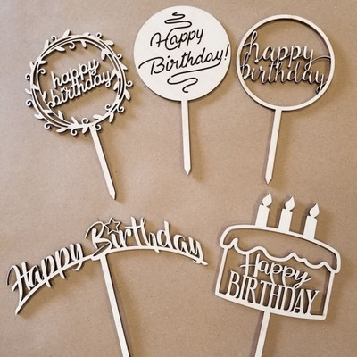 INS Wood Happy Birthday Cake Toppers Creative Candle Birthday Cupcake Topper for Baby Birthday Party Διακόσμηση τούρτας Baby Shower