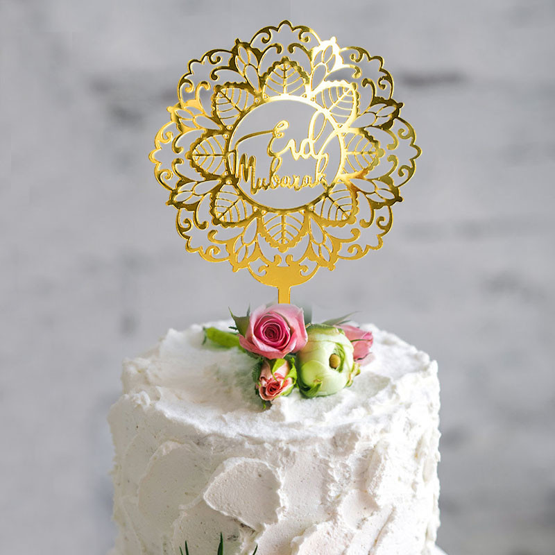 1kom Eid Mubarak zlatna akrilna prevlaka za torte Ramazanska dekoracija 2023. Cupcake topper Umetnite karticu Muslimanska islamska praznična zabava Dekoracija