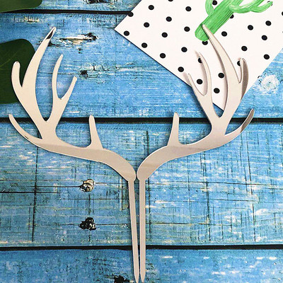 2 komada Sretan Božić Akrilni vrh za kolače Zlatno srebrni jelenji losovi rogovi Akrilni vrh za kolače za božićnu zabavu Ukrasi za torte 2019.