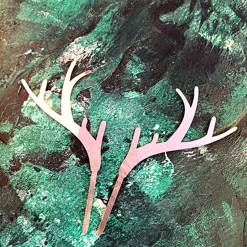 2 komada Sretan Božić Akrilni vrh za kolače Zlatno srebrni jelenji losovi rogovi Akrilni vrh za kolače za božićnu zabavu Ukrasi za torte 2019.