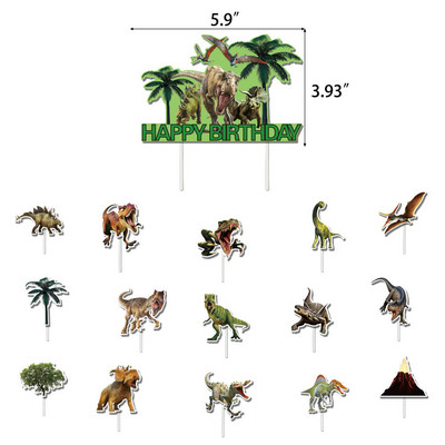 Jurassic dino születésnapi parti dekoráció 16db dinoszauruszos tortafesték torta dekoráció dino cupcake topper gyerekeknek születésnapi parti dekoráció