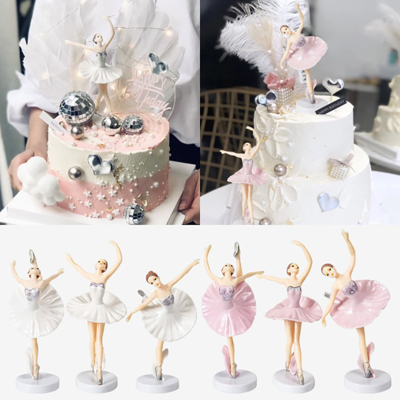 3 db Cake Topper táncoló lány baba dekoráció esküvői születésnapi torta dekoráció balett lányok baba lány 1. kedvenc Boldog születésnapi parti dekoráció