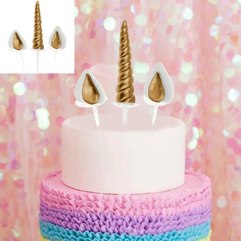 1 комплект Animal Cake Topper Gold Birthday Cake Topper Horn Ears Party Decoration Консумативи за украса на торта Златен рог на еднорог