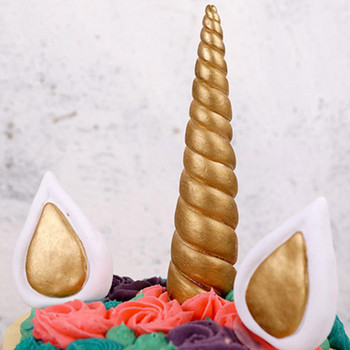 1 комплект Animal Cake Topper Gold Birthday Cake Topper Horn Ears Party Decoration Консумативи за украса на торта Златен рог на еднорог