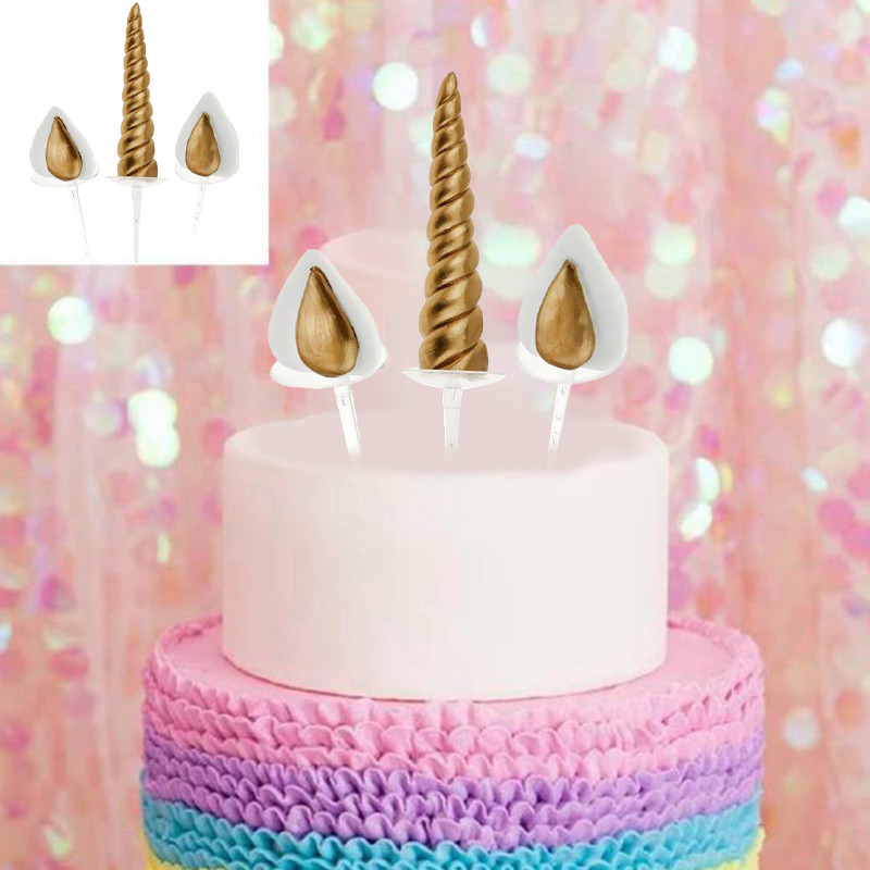 1 set životinjski nadjev za tortu Zlatni rođendanski vrh za tortu Rogovi Uši Dekoracija za zabavu Pribor za ukrašavanje torte Zlatni rog jednoroga