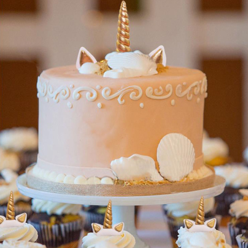 1 set životinjski nadjev za tortu Zlatni rođendanski vrh za tortu Rogovi Uši Dekoracija za zabavu Pribor za ukrašavanje torte Zlatni rog jednoroga
