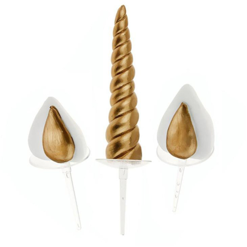 1 set životinjski nadjev za tortu Zlatni rođendanski vrh za tortu Rogovi Uši Dekoracija za zabavu Pribor za ukrašavanje torte Zlatni rog jednoroga