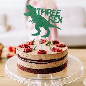 Kellékek dekoráció 3 éves dinoszaurusz téma Boldog 3. születésnapot Tortafeltétek Három rex dinoszaurusz tortadísz csillogó