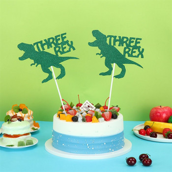 Консумативи Декорация Тема на 3 години динозавър Честит 3-ти рожден ден Торти за торта Три динозавъра Рекс Декорация на торта Искрящ