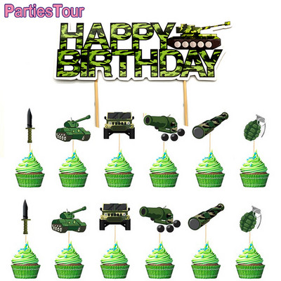 Armee sünnipäevapeo kujundus Camo koogipead kamuflaažid tankilennuk tassikoogitops lastele sünnipäevaks sõduri sõjaväe peotarbed