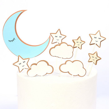 New Moon Happy Birthday Cake Topper Stars Birthday Cupcake Topper Консумативи за момичета Декорации за парти за рожден ден Торта Baby Shower