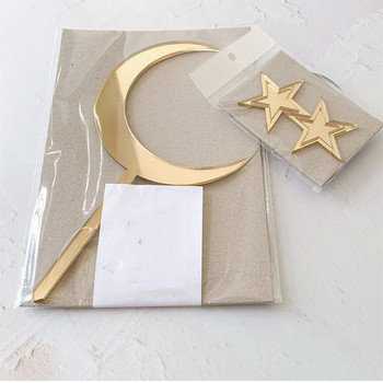 Нов златен акрилен топер за торта за рожден ден Златен Welcome To The Stars Moon Cake Toppers за Baby Eid Mubarak Party Cupcake Decoration