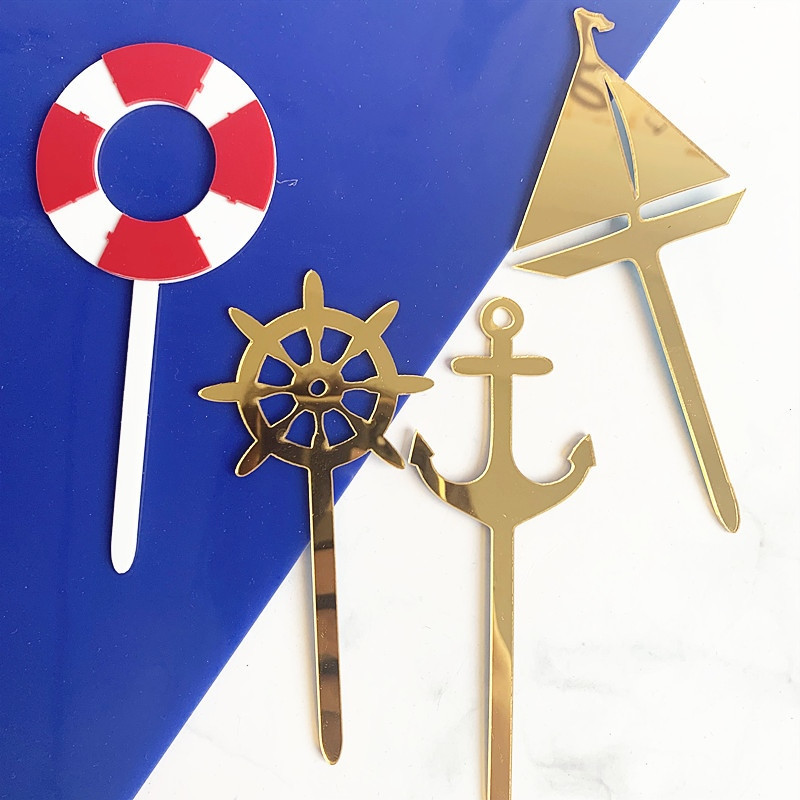 4 buc/ancoră de navă/camă pentru tort pentru ziua de naștere Drapel de tort minunat Baby Shower pentru copii, bricolaj, decorațiuni pentru tort, accesorii