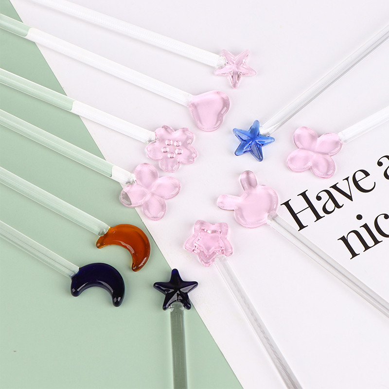 1db aranyos átlátszó, hosszú nyelű üveg keverőkanál koktél forgórudak üveg tejlé italkeverő szaggató keverő rúd