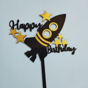 6 стила Space Theme Rocket Happy Birthday Cake Topper Акрилни креативни Toppers Boys Birthday Party Cake Decorations Консумативи