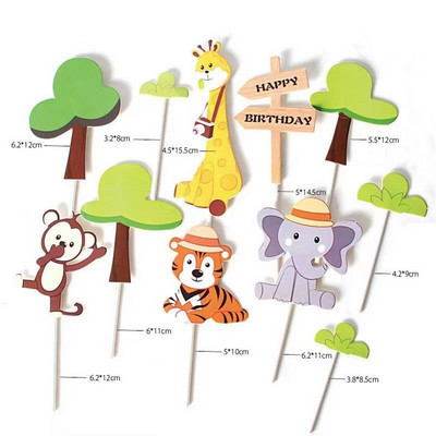 Jungle Safari Cupcake Topper Boldog születésnapot Banner Állati torta zászlók Születésnapi parti dekorációhoz Gyerek fiúk kedvenc kellékei