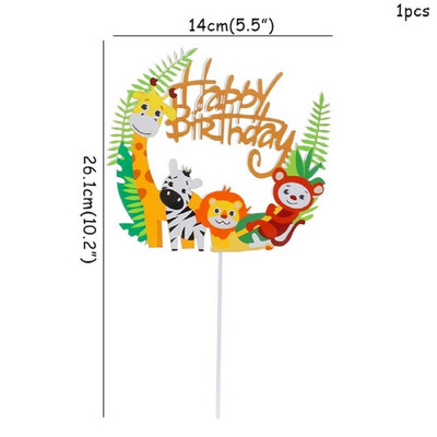 Jungle Safari Cupcake Topper Boldog születésnapot Banner Állati torta zászlók Születésnapi parti dekorációhoz Gyerek fiúk kedvenc kellékei
