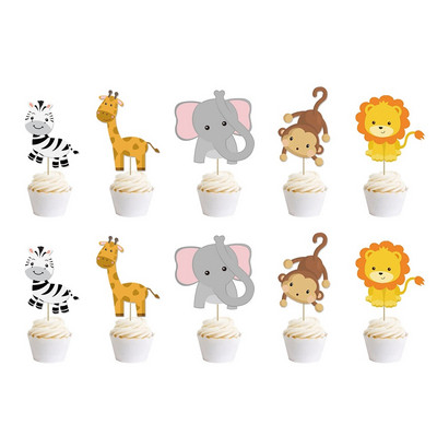 Jungle Safari Cupcake Topper Boldog születésnapot Banner Állati torta zászlók Születésnapi parti dekorációhoz Gyerek fiúk kedvenc kellékei