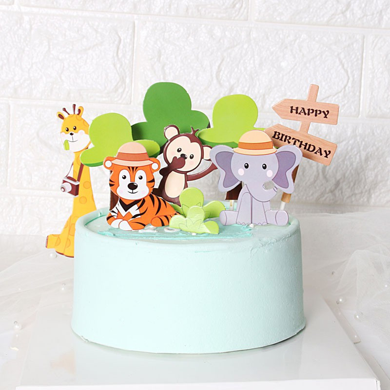 Jungle Safari Cupcake Topper Boldog születésnapot Banner Állati torta zászlók Születésnapi parti dekorációhoz Gyerek fiúk kedvenc kellékei