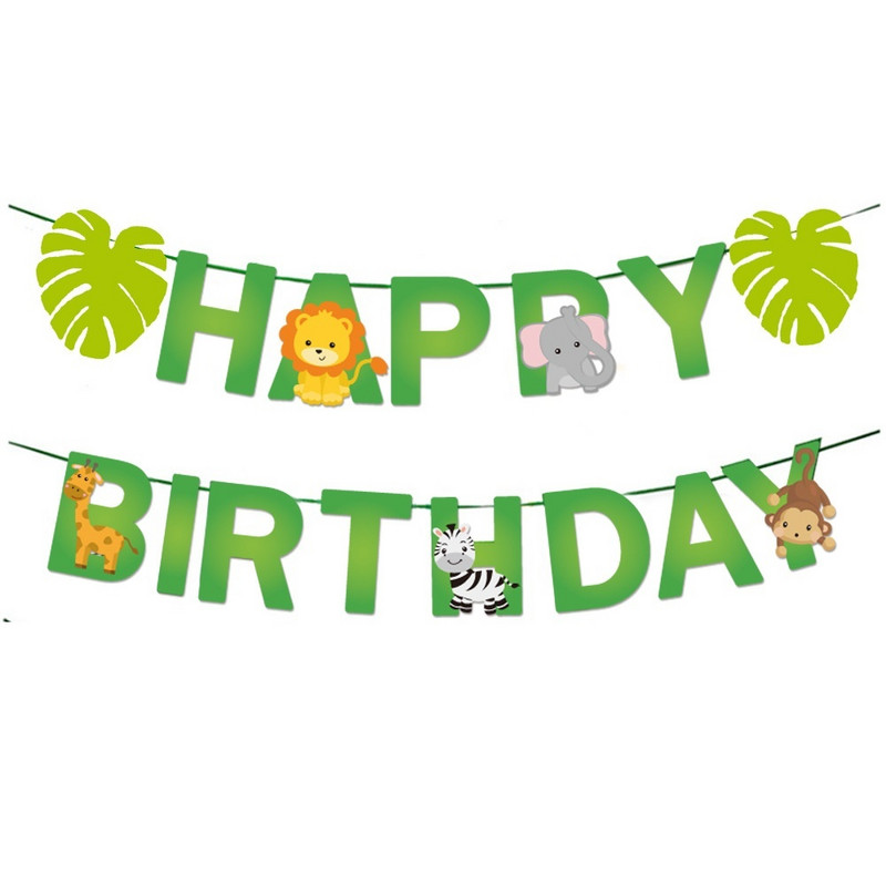 Jungle Safari Cupcake Topper Boldog születésnapot Banner Állati torta zászlók Születésnapi parti dekorációhoz Gyerek fiúk kedvenc kellékei
