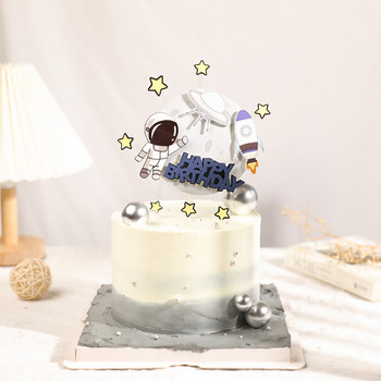 Декорация на торта астронавт Планети Торта за торта Космонавт Орнаменти за печене за момче момче Вселена Космическо пространство Консумативи за рожден ден