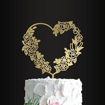 1 бр. Цветя Сватбена торта Топер Rose Love Heart Cupcake Topper Акрил за сватбено парти Консумативи за украса на торта Baby Shower