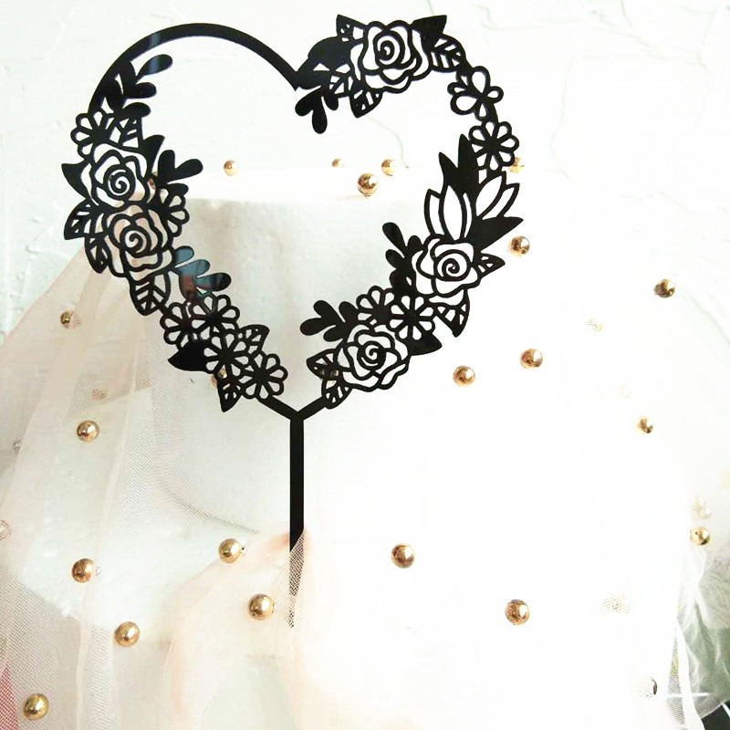 1kom cvjetova Prekrivač za svadbene torte Ruža Ljubavno srce Prekrivač za kolače Akril za vjenčanje Potrepštine za ukrašavanje torti Baby Shower