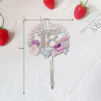 Cvjetovi Broj Akril Sretan rođendan nadjev za tortu Zlatni 16 18 21. rođendanski nadjev za tortu za djecu Ukrasi za rođendansku tortu