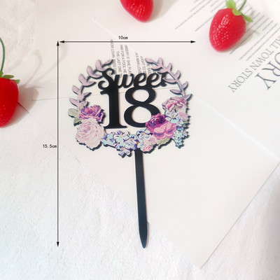 Cvjetovi Broj Akril Sretan rođendan nadjev za tortu Zlatni 16 18 21. rođendanski nadjev za tortu za djecu Ukrasi za rođendansku tortu