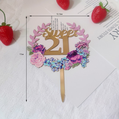 Cvjetovi Broj Akril Sretan rođendan nadjev za tortu Zlatni 16 18 21. rođendanski nadjev za tortu za djecu Ukrasi za rođendansku tortu