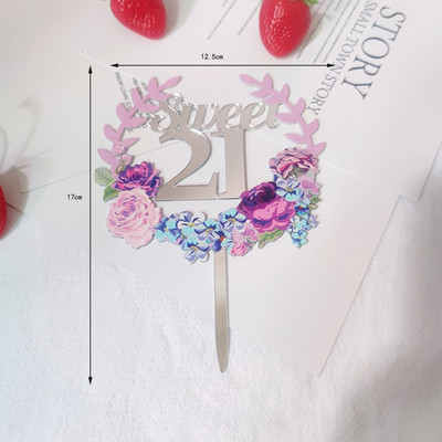 Cvjetovi Broj Akril Sretan rođendan nadjev za tortu Zlatni 16 18 21. rođendanski nadjev za tortu za djecu Ukrasi za rođendansku tortu