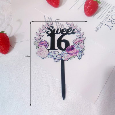 Cvjetovi Broj Akril Sretan rođendan nadjev za tortu Zlatni 16 18 21. rođendanski nadjev za tortu za djecu Ukrasi za rođendansku tortu