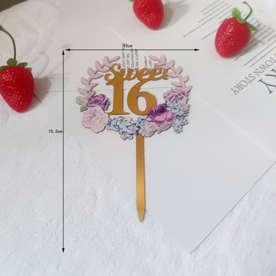 Cvjetovi Broj Akril Sretan rođendan nadjev za tortu Zlatni 16 18 21. rođendanski nadjev za tortu za djecu Ukrasi za rođendansku tortu