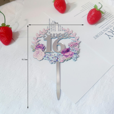 Cvjetovi Broj Akril Sretan rođendan nadjev za tortu Zlatni 16 18 21. rođendanski nadjev za tortu za djecu Ukrasi za rođendansku tortu