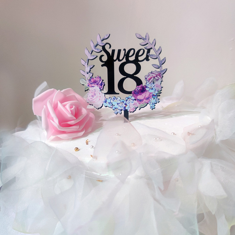 Cvjetovi Broj Akril Sretan rođendan nadjev za tortu Zlatni 16 18 21. rođendanski nadjev za tortu za djecu Ukrasi za rođendansku tortu