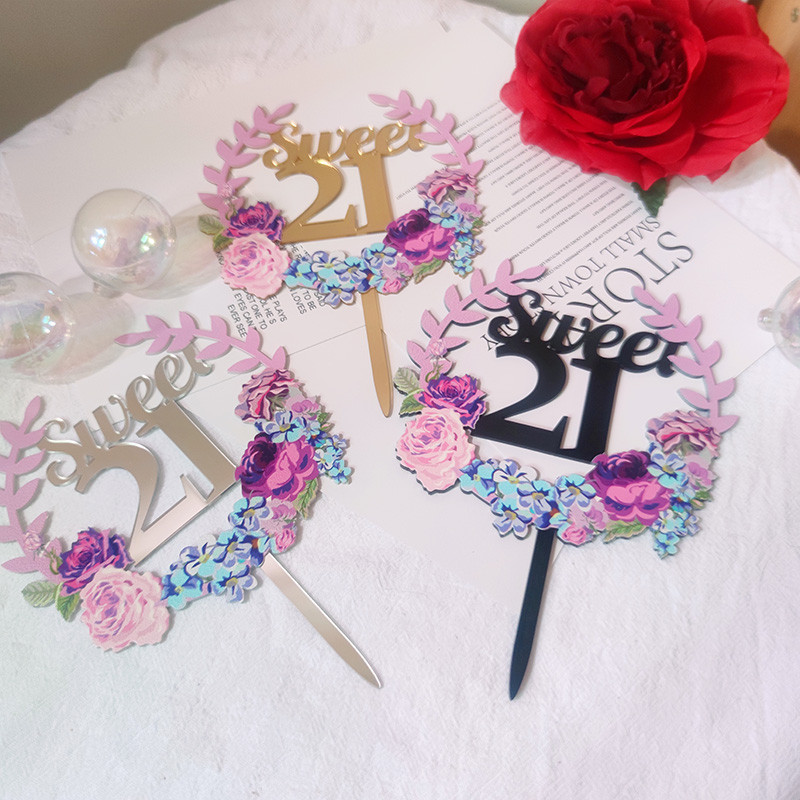 Cvjetovi Broj Akril Sretan rođendan nadjev za tortu Zlatni 16 18 21. rođendanski nadjev za tortu za djecu Ukrasi za rođendansku tortu