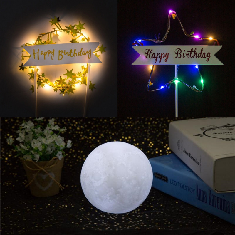 Kreatív barkács LED-es világító füzér koszorúsütés dekor Tortafeltétek Boldog születésnapi party tortadísz születésnapi meglepetés