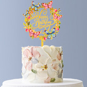 1/3Pcs Cvijeće Happy Birthday Cake Topper Zlatno akrilno zrcalo Dekoracija za tortu za rođendansku zabavu Dekoracije Baby Shower