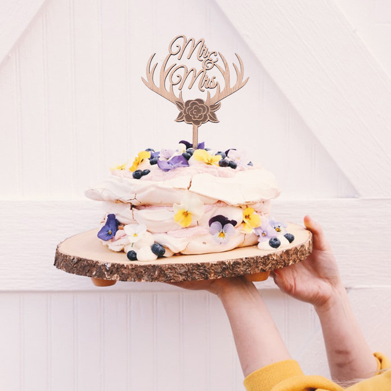1kom Drveni MR MRS nadjev za tortu Just Married Drveni ukrasi Zaljubljene ptičice Dekoracija svadbene torte Potrepštine za svadbene zabave