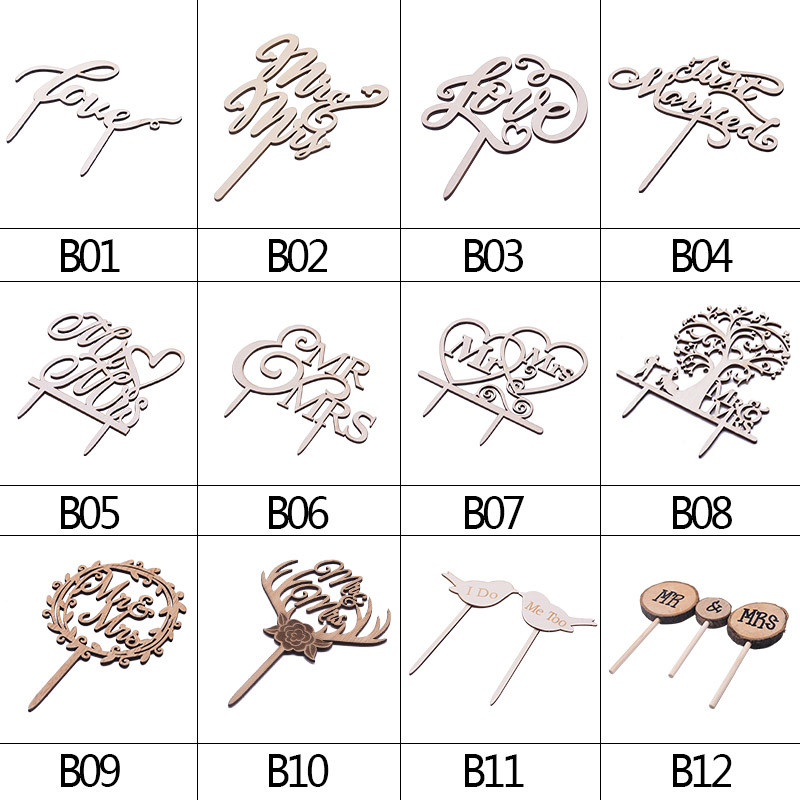 1kom Drveni MR MRS nadjev za tortu Just Married Drveni ukrasi Zaljubljene ptičice Dekoracija svadbene torte Potrepštine za svadbene zabave