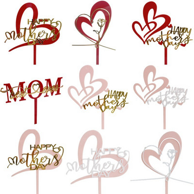 9 στυλ για τη γιορτή της μητέρας Γενέθλια Mom Cake Toppers Pink Red Heart Love You Cake Topper ForMum Mother`s Day Διακοσμήσεις τούρτας