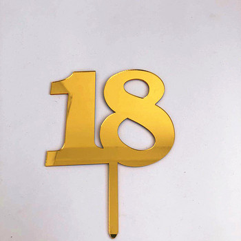 Номер 18 Акрилен топер за торта Златен 18th Happy Birthday Cupcake Topper за юбилейни момичета Декорации за торта за рожден ден