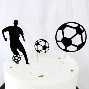 Нови хартиени топъри за торта на футболна тематика Черни ритащи футболни топери за торти за деца Консумативи за декорация на торта за рожден ден