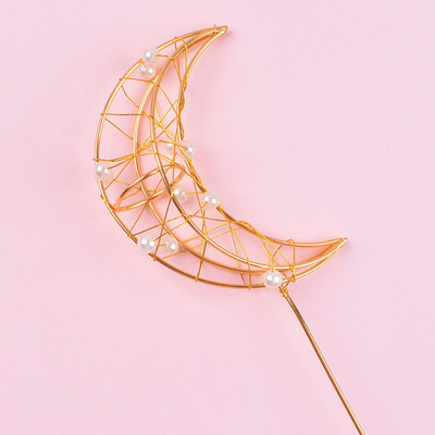 1 db arany akril születésnapi tortafeltét arany gyöngyutánzat csillagok Hold tortafeltét baba születésnapi party cupcake dekorációhoz