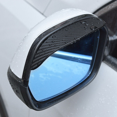 2pcs Car Side Rear View Mirror Rain Eyebrow Visor Carbon Fiber Look Sun Shade Snow Guard Weather Shield Cover Auto Accessories