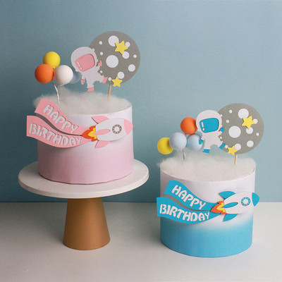 Cake Topper Space Star Rocket Astronaut Happy Birthday Διακόσμηση Cupcake Decor Toppers Baby Shower Party Baking Supplies DIY