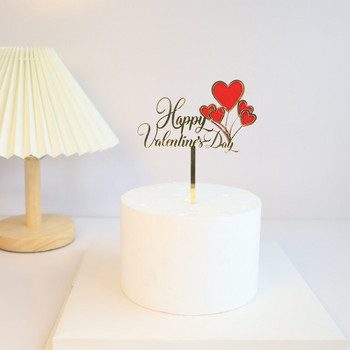 Нов топер за торта Честит Свети Валентин Златен акрилен червен Love You Forever Wedding Cupcake Topper за декорации на торта за сватбено тържество